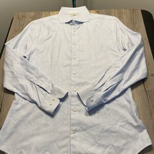 Suitsupply Traveller Mens Long Sleeve Striped Button Shirt Extra Slim Fit 43 17